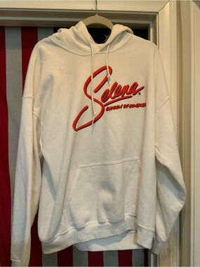 Selena Pullover Hoodie with Red Script Graphic